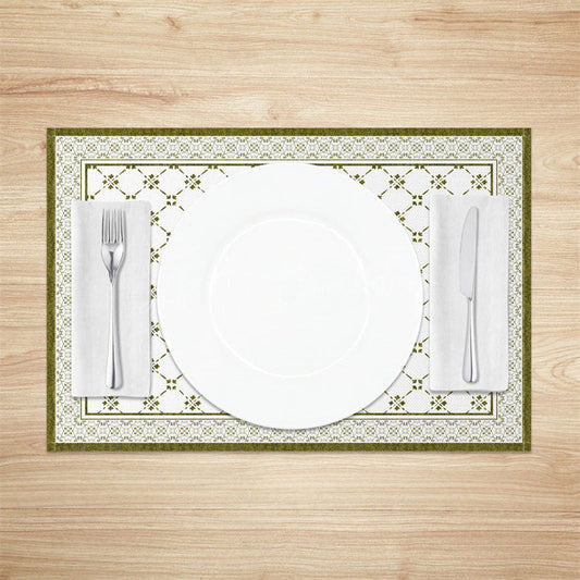 Lofaris Matcha Green White Boho Print Set Of 4 Placemats