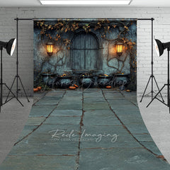 Lofaris Medieval Dungeon Wall Sweep Backdrop Spooky Witch’s Lair with Cauldrons Halloween Photo Studio Floor Drop