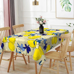 Lofaris Mediterranean Lemon and Blue Leaf Rectangle Tablecloth Sketch Style Fruit Table Cover Italian Dining Decor