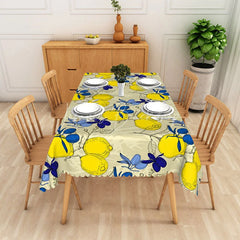 Lofaris Mediterranean Lemon and Blue Leaf Rectangle Tablecloth Sketch Style Fruit Table Cover Italian Dining Decor