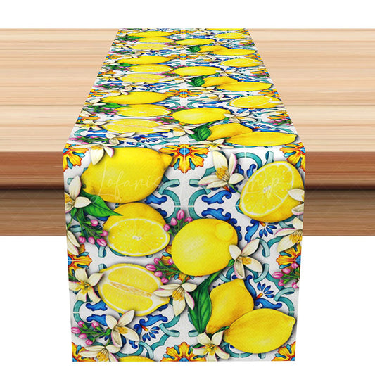Lofaris Mediterranean Lemon and Floral Table Runner Amalfi Coast Vibe with Fresh Citrus Summer Kitchen Dining Decor