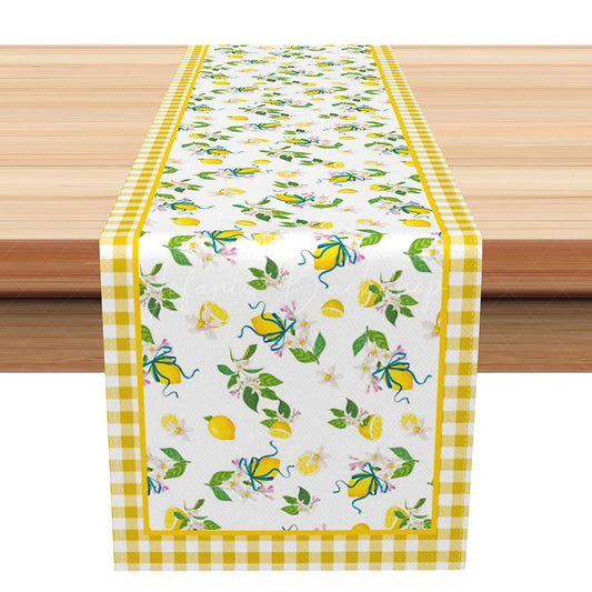 Lofaris Mediterranean Lemon Branch Table Runner Fresh Yellow Citrus Fruit Summer Kitchen and Dining Room Decor