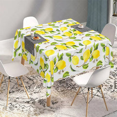 Lofaris Mediterranean Yellow Lemon Rectangle Tablecloth Fresh Fruit and Leaf Pattern Table Cover for Kitchen