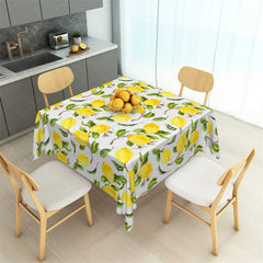 Lofaris Mediterranean Yellow Lemon Rectangle Tablecloth Fresh Fruit and Leaf Pattern Table Cover for Kitchen
