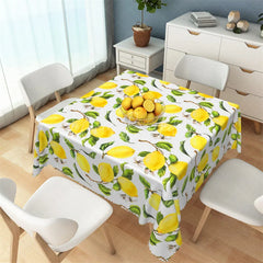 Lofaris Mediterranean Yellow Lemon Rectangle Tablecloth Fresh Fruit and Leaf Pattern Table Cover for Kitchen