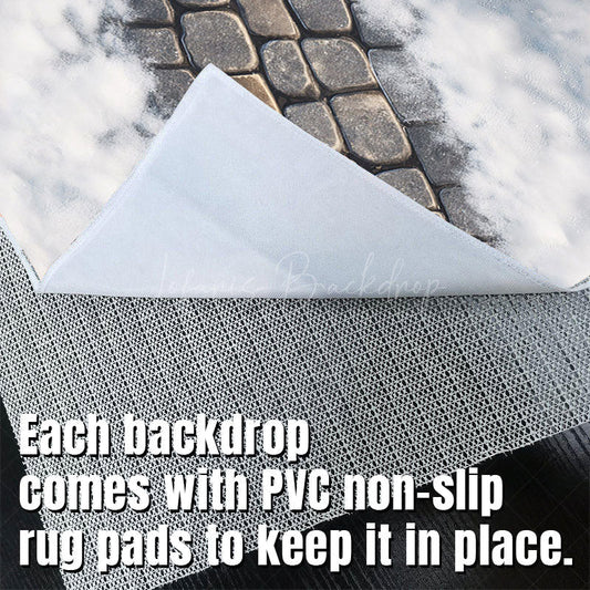 Lofaris Melting Snowy Paving Stone Fabric Floor Backdrop