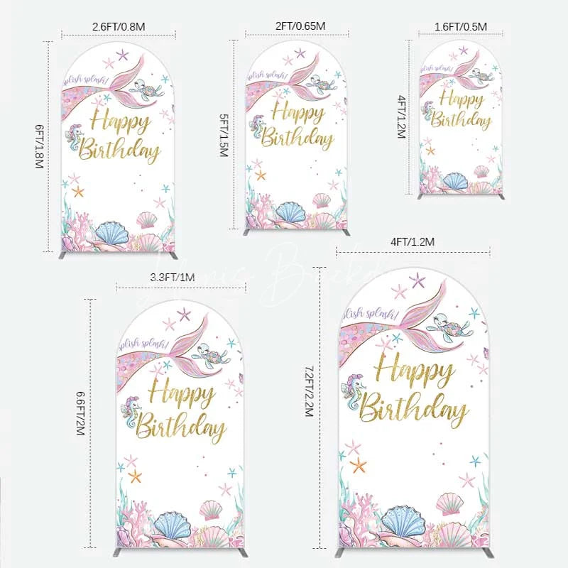 Lofaris Mermaid Happy Birthday Arch Backdrop Under the Sea Ocean Theme Girl Party Decoration