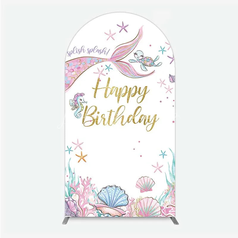 Lofaris Mermaid Happy Birthday Arch Backdrop Under the Sea Ocean Theme Girl Party Decoration