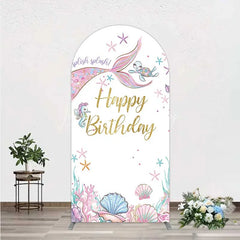 Lofaris Mermaid Happy Birthday Arch Backdrop Under the Sea Ocean Theme Girl Party Decoration