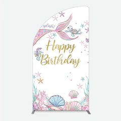 Lofaris Mermaid Happy Birthday Half Moon Arch Backdrop Under the Sea Ocean Theme Girl Party Decoration