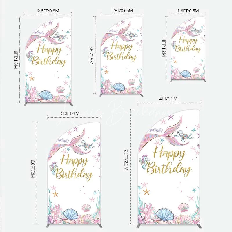 Lofaris Mermaid Happy Birthday Half Moon Arch Backdrop Under the Sea Ocean Theme Girl Party Decoration