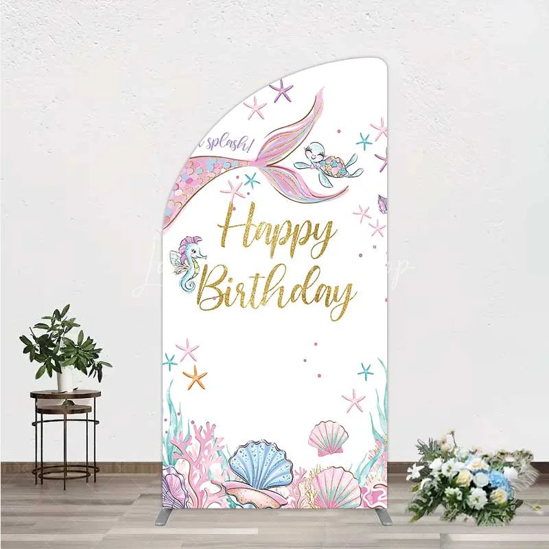 Lofaris Mermaid Happy Birthday Half Moon Arch Backdrop Under the Sea Ocean Theme Girl Party Decoration