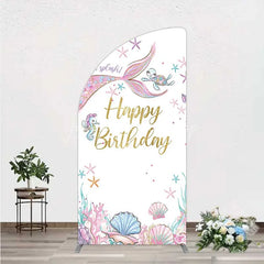 Lofaris Mermaid Happy Birthday Half Moon Arch Backdrop Under the Sea Ocean Theme Girl Party Decoration