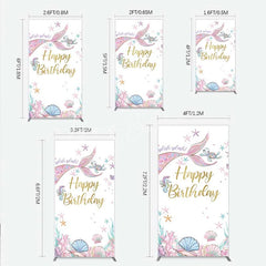 Lofaris Mermaid Happy Birthday Rectangle Backdrop Under the Sea Ocean Theme Girl Party Decoration