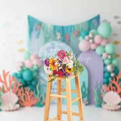 Lofaris Mermaid Scale Under the Sea Backdrop Pastel Coral and Shell for Birthday Cake Smash