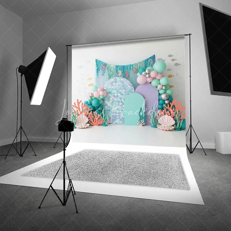 Lofaris Mermaid Scale Under the Sea Backdrop Pastel Coral and Shell for Birthday Cake Smash