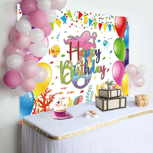 Lofaris Mermaid Under The Sea Scene Flag Birthday Backdrop