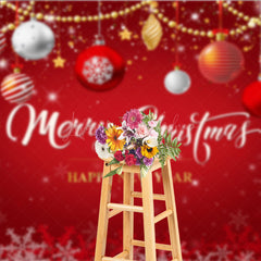 Lofaris Merry Christmas and Happy New Year Backdrop Red Gold Ornaments Winter Holiday Party Photo Booth Decor