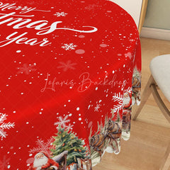 Lofaris Merry Christmas and Happy New Year Red Round Tablecloth Santa’s Sleigh Snowy Village Holiday Decor