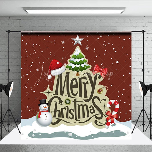 Lofaris Merry Christmas Backdrop Vintage Brown Snowman Tree Candy Cane Decor