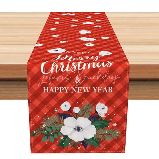 Lofaris Merry Christmas Plaid Table Runner Red Checkered with White Floral Farmhouse Holiday Decor