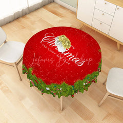 Lofaris Merry Christmas Red Round Tablecloth with Green Pine Garland Border Simple Holiday Dining Table Decor