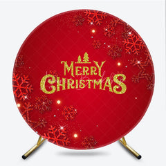 Lofaris Merry Christmas Round Backdrop Red Gold Glitter Snowflake Holiday Party