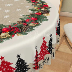 Lofaris Merry Christmas Round Tablecloth with Red Plaid Trees Burlap Runner Style Farmhouse Holiday Dining Decor