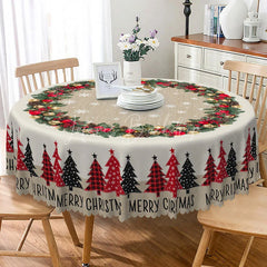 Lofaris Merry Christmas Round Tablecloth with Red Plaid Trees Burlap Runner Style Farmhouse Holiday Dining Decor