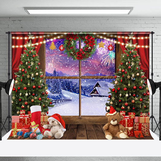 Lofaris Merry Christmas Window Snow Scene Photo Backdrop