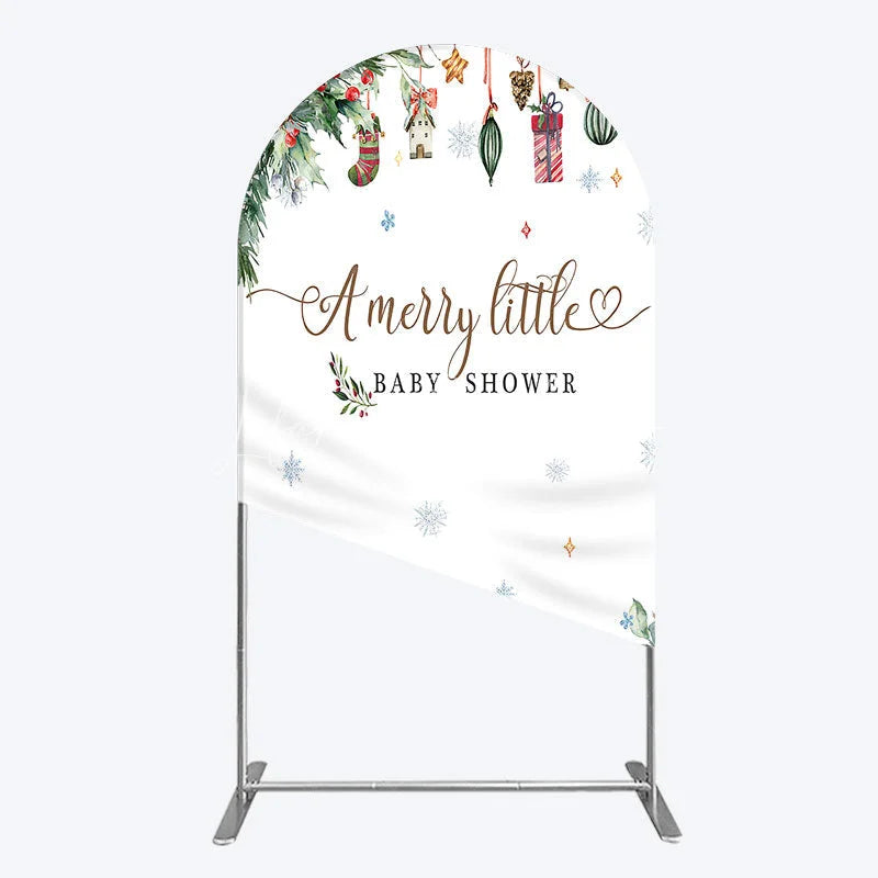 Lofaris Merry Little Baby Shower Arch Backdrop Christmas Tree Bear Party Decoration Winter Holiday Ornament Background