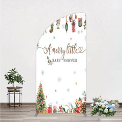 Lofaris Merry Little Baby Shower Half Moon Arch Backdrop Christmas Tree Bear Party Decoration Winter Holiday Ornament Background