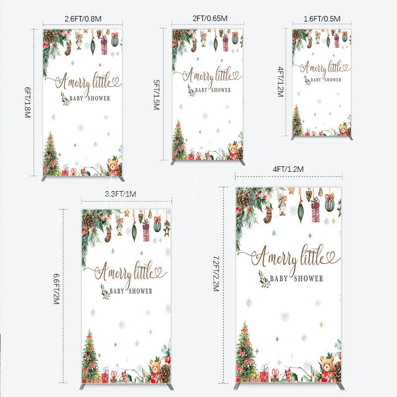 Lofaris Merry Little Baby Shower Rectangle Backdrop Christmas Tree Bear Party Decoration Winter Holiday Ornament Background