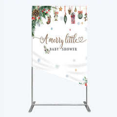 Lofaris Merry Little Baby Shower Rectangle Backdrop Christmas Tree Bear Party Decoration Winter Holiday Ornament Background