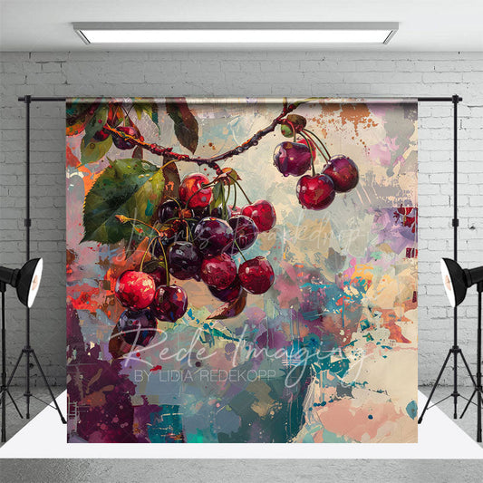 Lofaris Messy Abstract Paint Cherries Fine Art Photo Backdrop