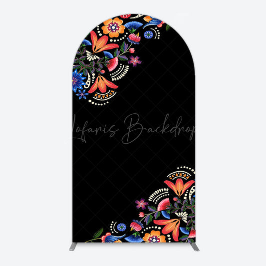 Lofaris Mexican Artistic Floral Black Birthday Arch Backdrop