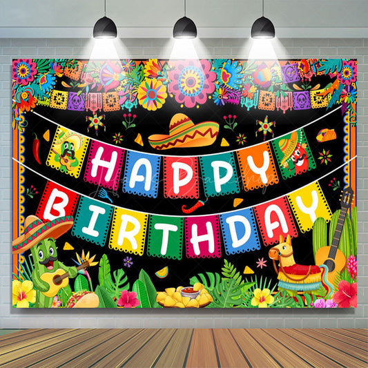 Lofaris Mexican Carnival Cheerful Happy Birthday Backdrop