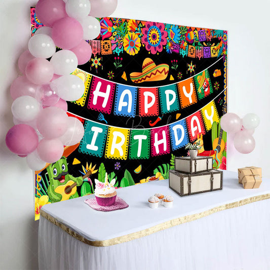 Lofaris Mexican Carnival Cheerful Happy Birthday Backdrop