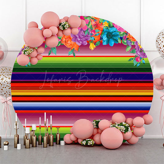 Lofaris Mexican Color Stripes Floral Round Party Backdrop