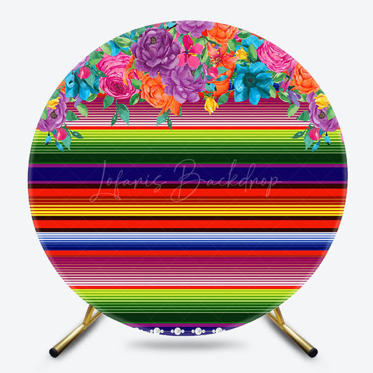 Lofaris Mexican Color Stripes Floral Round Party Backdrop