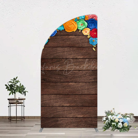 Lofaris Mexican Colorful Floral Wooden Birthday Half Moon Arch Backdrop
