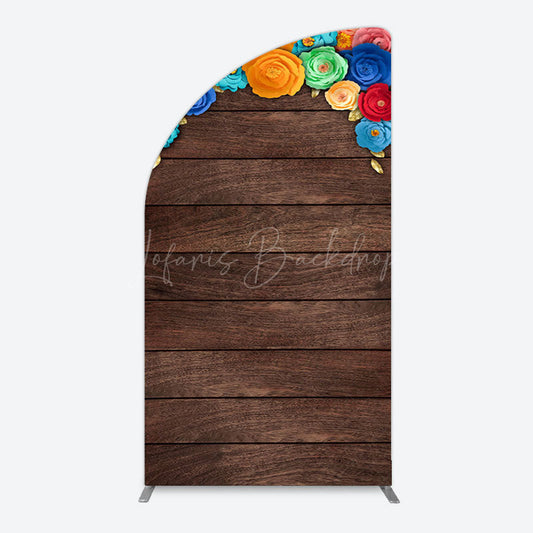 Lofaris Mexican Colorful Floral Wooden Birthday Half Moon Arch Backdrop