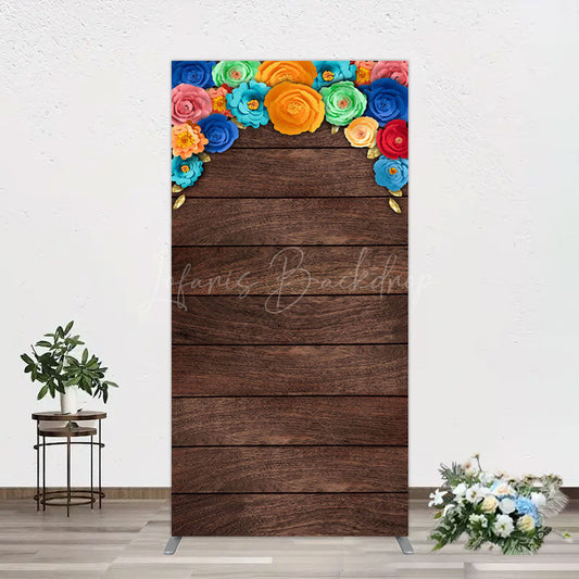 Lofaris Mexican Colorful Floral Wooden Birthday Rectangle Backdrop