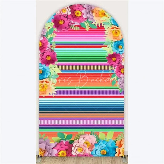 Lofaris Mexican Fiesta Flower Arch Backdrop Vibrant Colorful Floral Party Photo Prop for Cinco de Mayo Birthday Celebration
