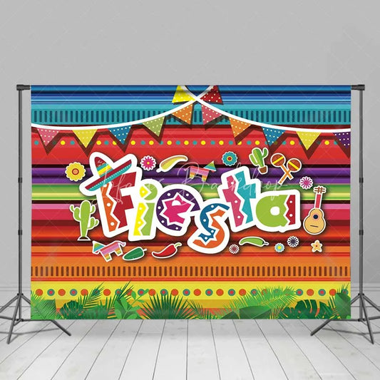 Lofaris Mexican Fiesta Party Backdrop Colorful Serape Stripes and Sombrero Background Cinco de Mayo Celebration Props