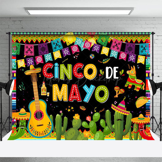 Lofaris Mexico May 5th Cactus Guitar Flag Holiday Backdrop