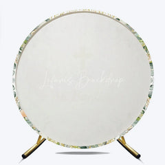 Lofaris Mi Bautizo Round Backdrop Gold Cross Angel Boy Greenery Baptism Decor