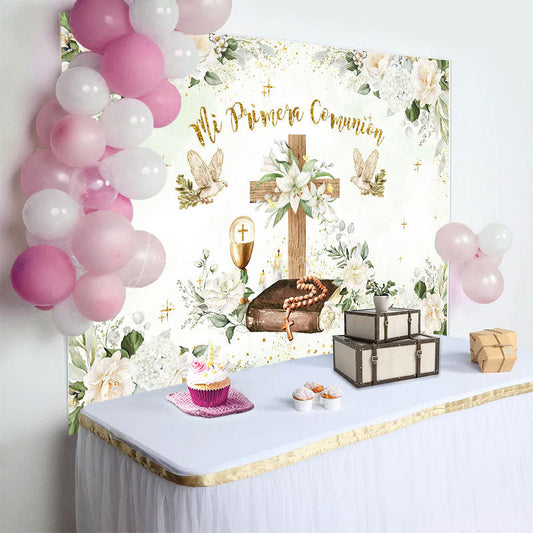 Lofaris Mi Primera Comunion Plant Floral Baptism Backdrop