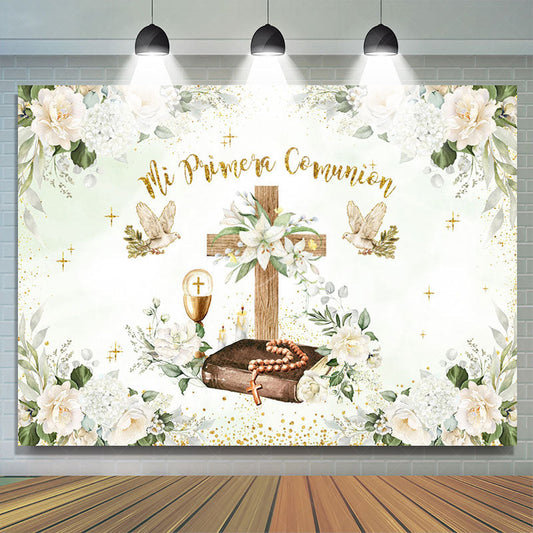 Lofaris Mi Primera Comunion Plant Floral Baptism Backdrop