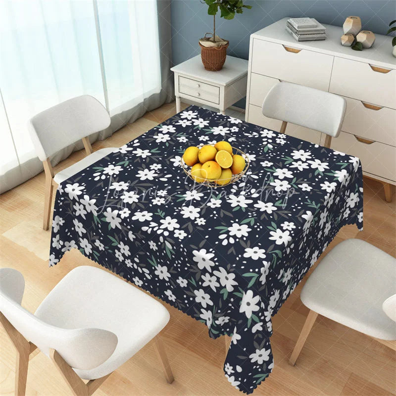 Lofaris Midnight Daisy Floral Rectangle Tablecloth Dark Pattern Table Cover for Rustic Wedding and Dining